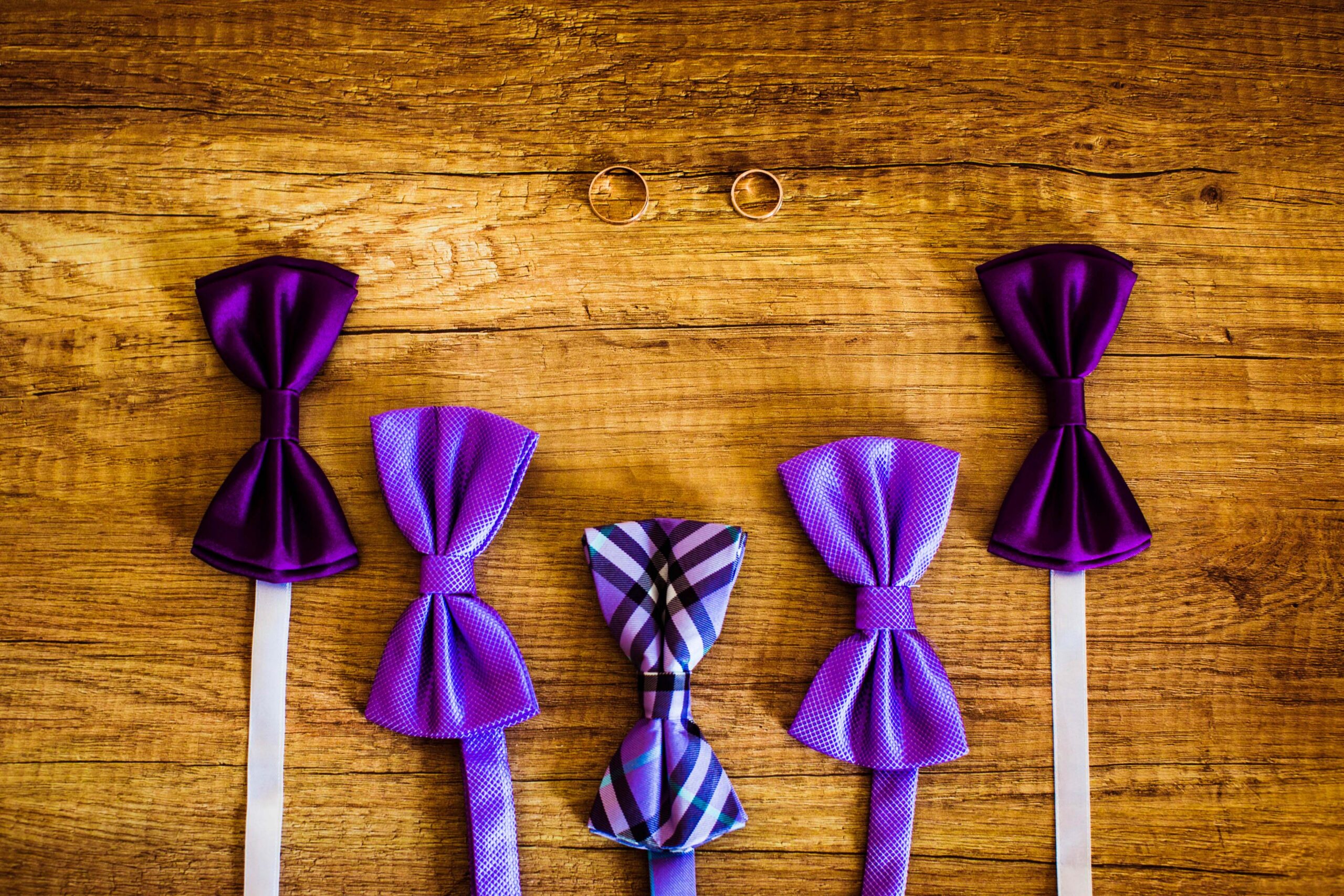 A row of purple bowties