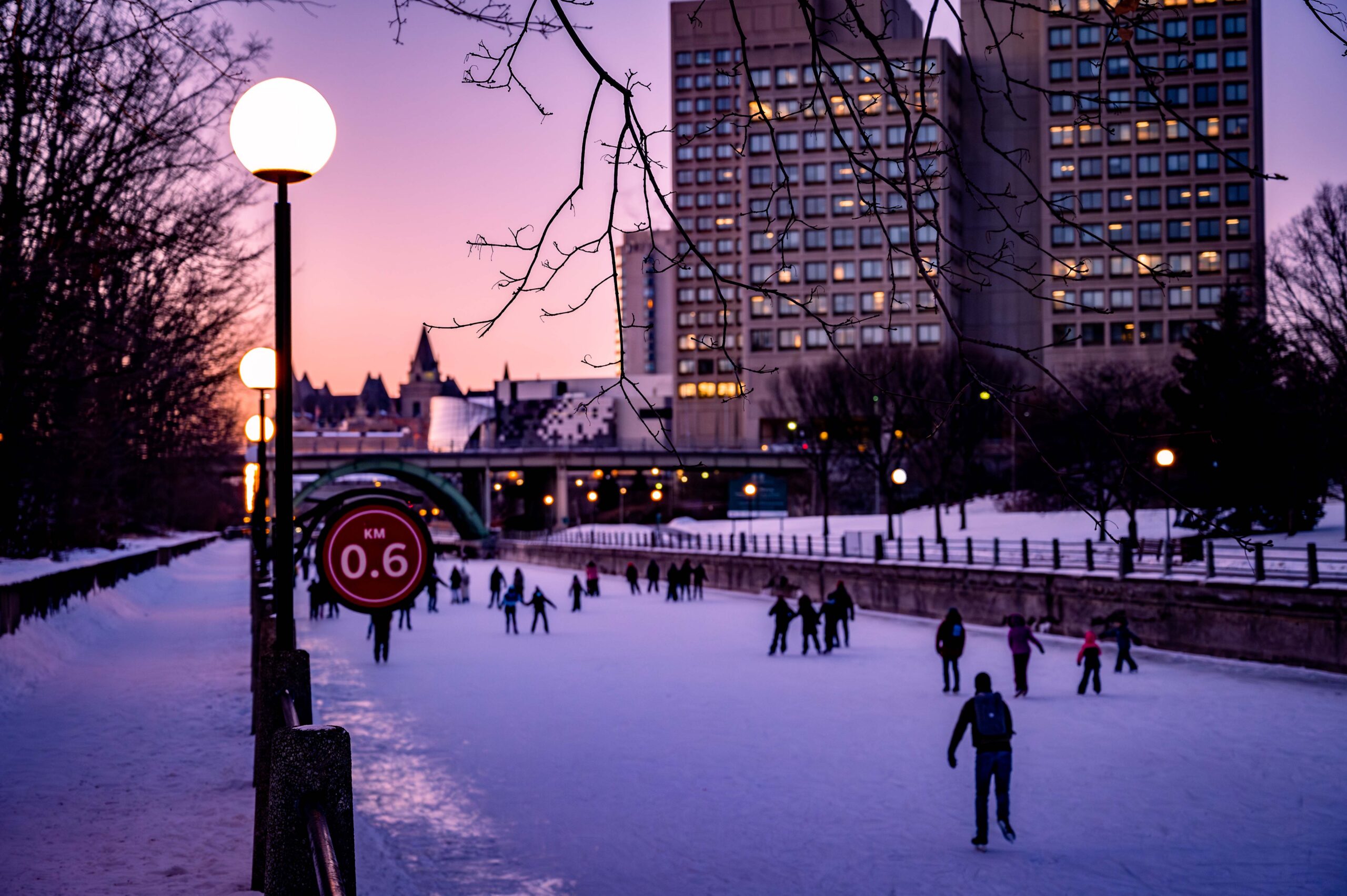 A group of students skating on the Rideau Canal
