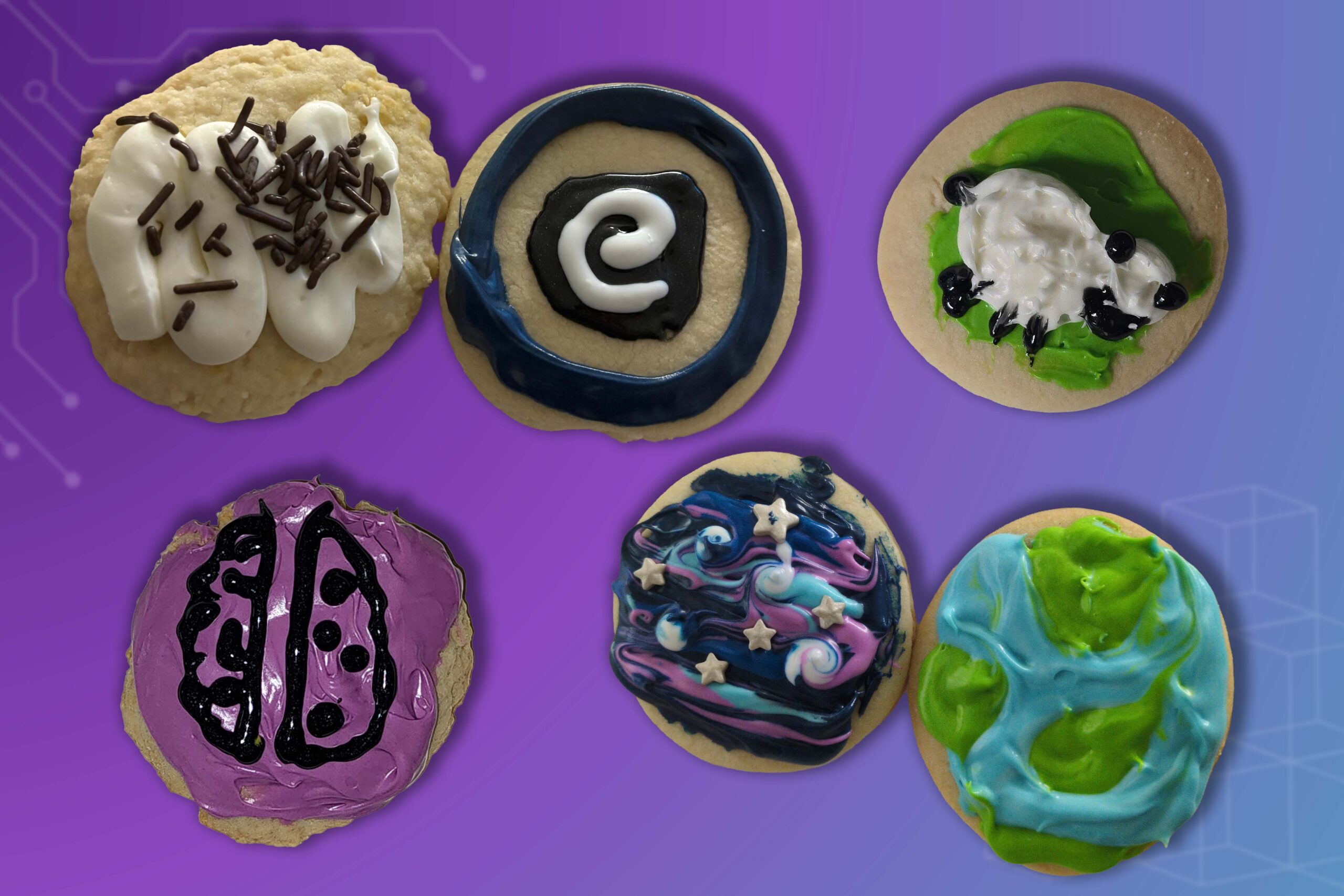 A collection of sugar cookies decorated in colourful icing